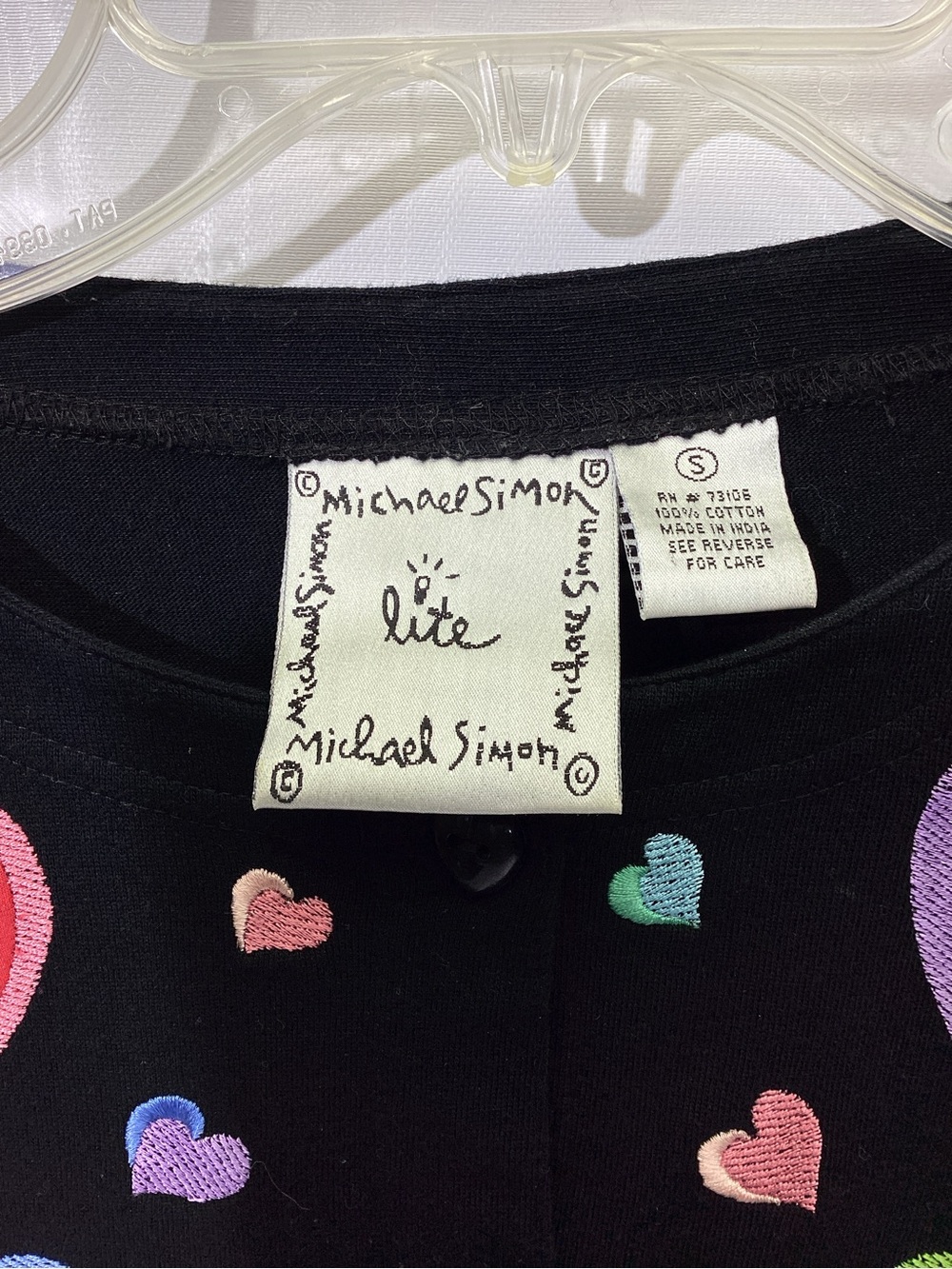 Michael Simon Lite Rmbroidered Heart Cardigan Button Small Whimsical Black - Picture 2 of 8